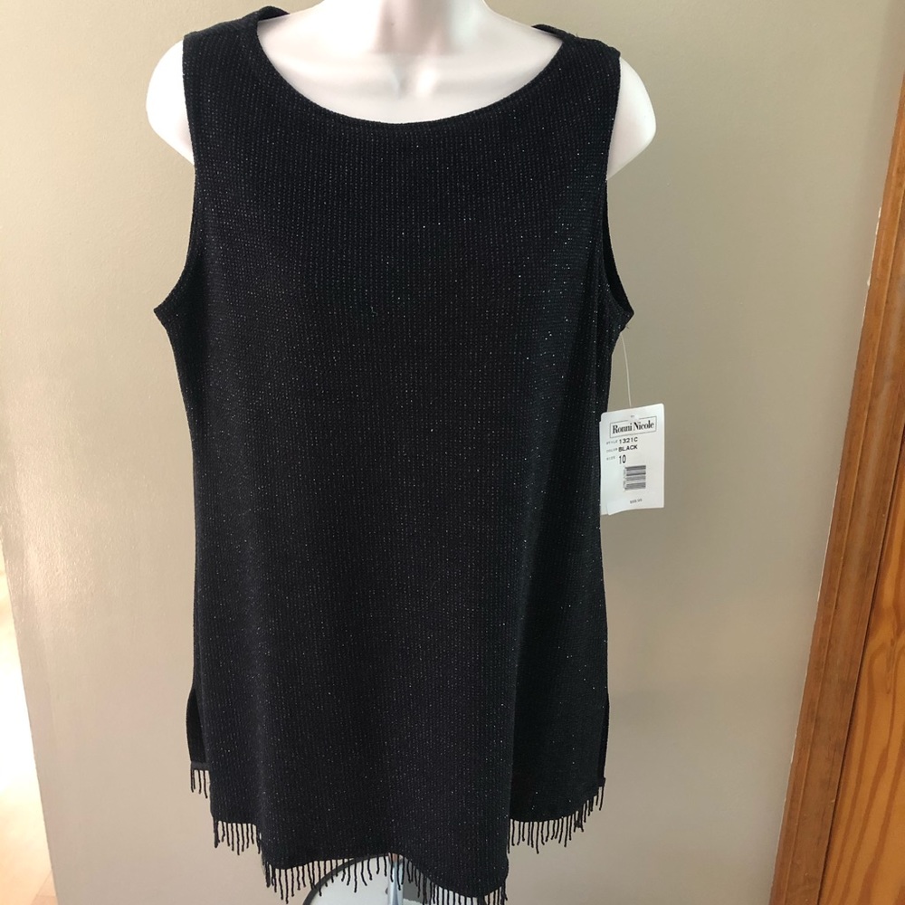 NWT Ronni Nicole Size 10 Black Fringe Top & Pants